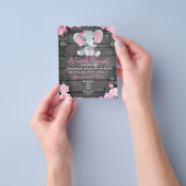 Begrotingsroze olifant Rustic Floral Baby shower Flyer (Hand)