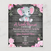 Begrotingsroze olifant Rustic Floral Baby shower Flyer (Voorkant)