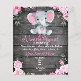 Begrotingsroze olifant Rustic Floral Baby shower Flyer