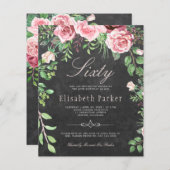 Begrotingsroze rozen uitnodiging voor 60e verjaard (Voorkant / Achterkant)