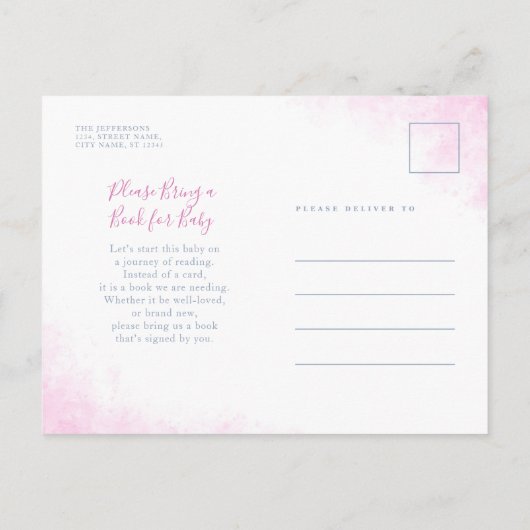 Begrotingsroze Waterverf Floral Elegant Baby showe Uitnodiging Briefkaart (Achterkant)