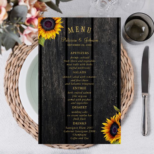 Begrotingsrustige zonnebloemen, chic bruiloft menu