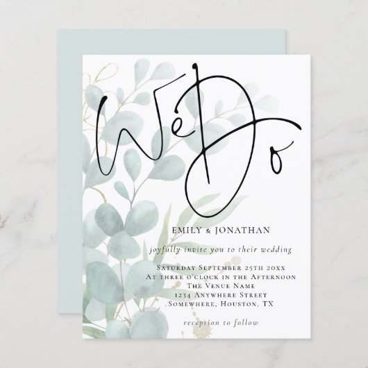 Begrotingsscript dat we uitnodigen voor een eucaly (Voorkant / Achterkant)