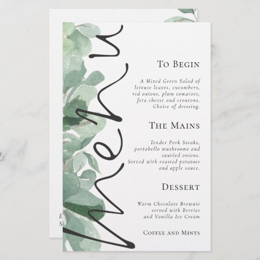 Begrotingsscript Eucalyptus Leaves Weduwmenu (Voorkant / Achterkant)