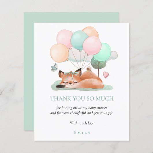 Begrotingsslapende fox Blauwgroen Baby shower Dank (Voorkant / Achterkant)