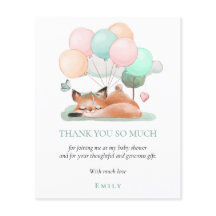 Begrotingsslapende fox Blauwgroen Baby shower Dank