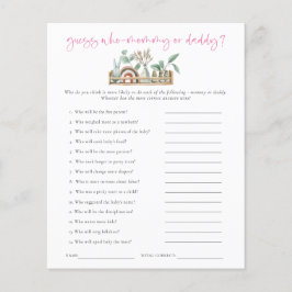 Begrotingsspel Raad wie pap Baby shower roze mam