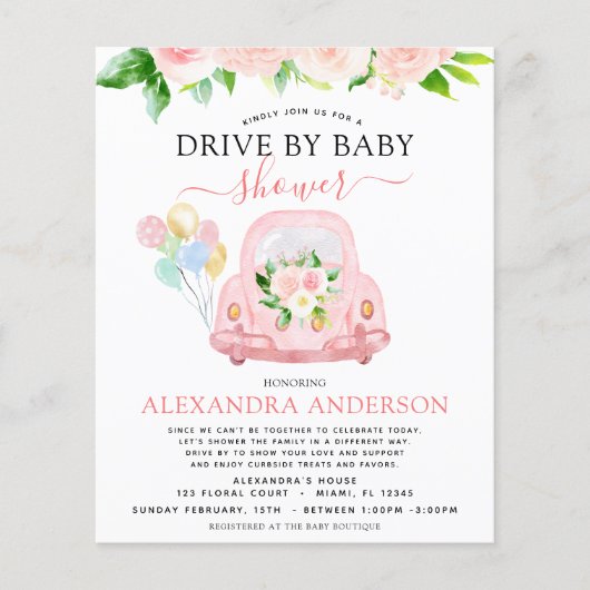 Begrotingsstation op Baby shower - Floral Blush Pi Flyer (Voorkant)