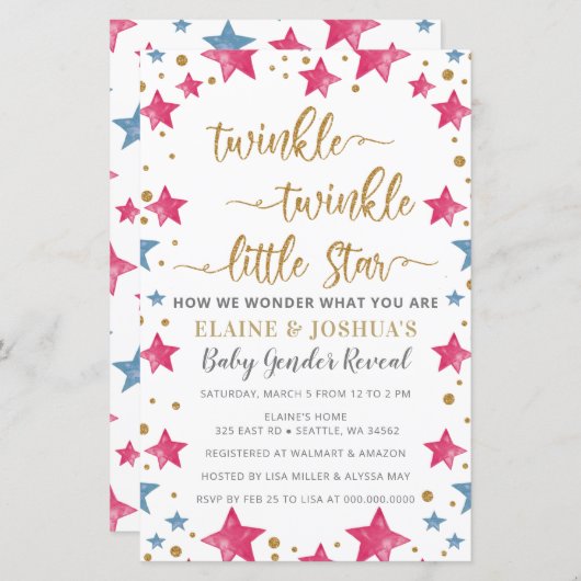 Begrotingssterren Geslacht Openbaar Baby shower (Voorkant / Achterkant)