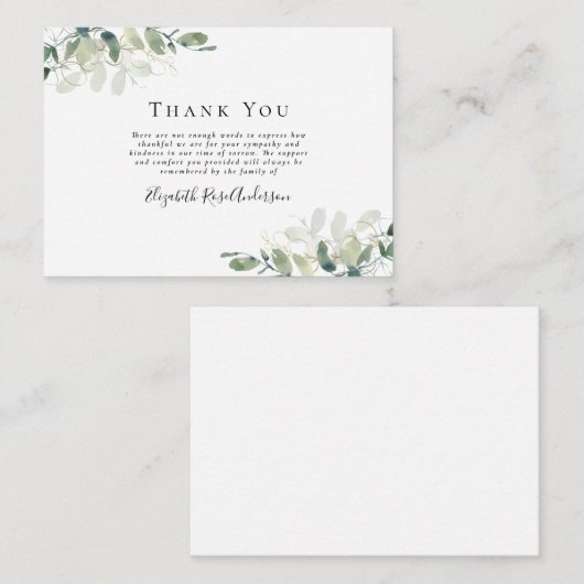 Begrotingssympathie Eucalyptus Funeral Dank u wel Notitiekaartje (Voorkant / Achterkant)