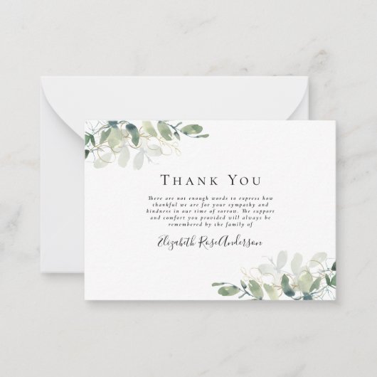 Begrotingssympathie Eucalyptus Funeral Dank u wel Notitiekaartje (Voorkant)