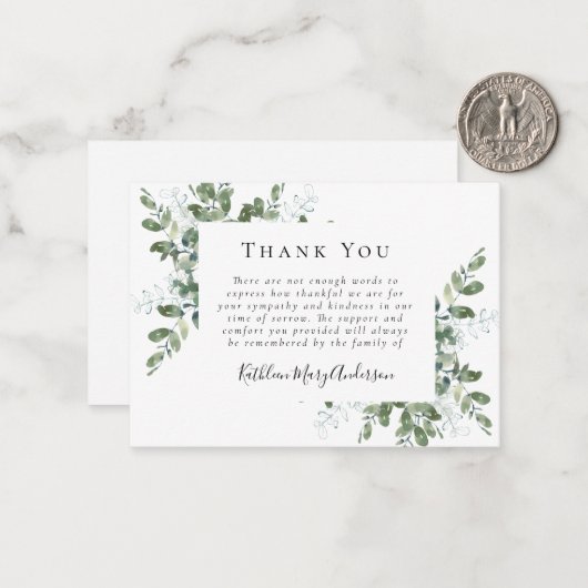 Begrotingssympathie Eucalyptus Funeral Dank u wel Notitiekaartje (Voorkant / Achterkant in situ)