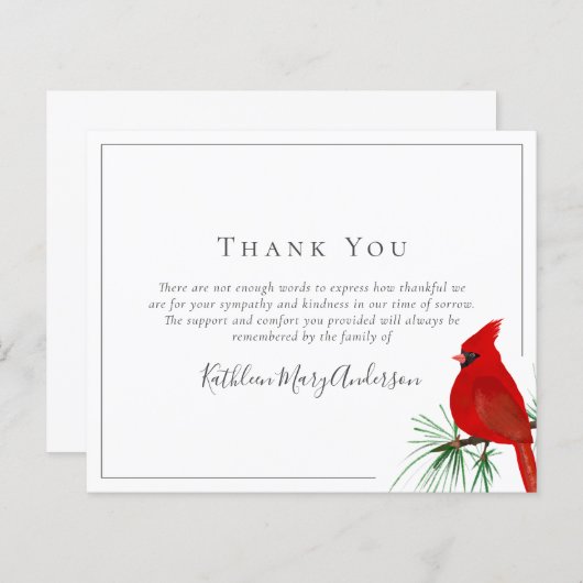 Begrotingssympathie Kardinaal Funeral Dank u wel (Voorkant / Achterkant)