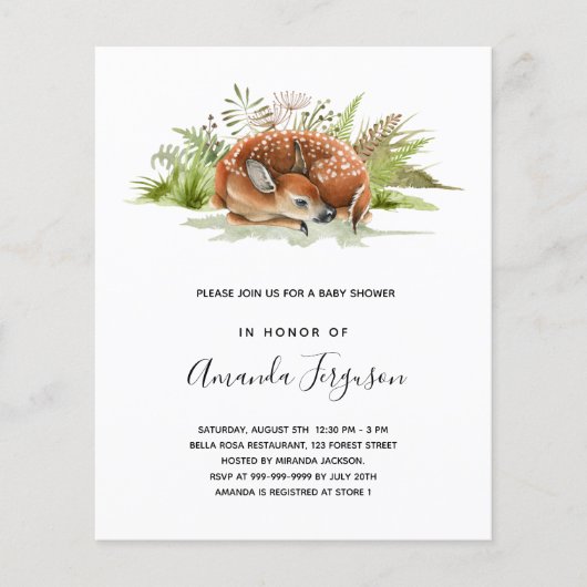 Begrotingsuitnodiging voor baby shower bosherten (Voorkant)