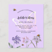 Begrotingsuitnodiging voor de jaardag vlinderbloem (Voorkant)