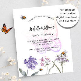 Begrotingsuitnodiging voor de jaardag vlinderbloem