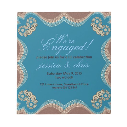 Begrotingsuitnodigingen | Modern Lace-Verloving Notitieblok (Voorkant)