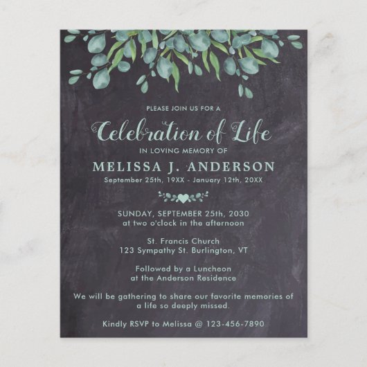 Begrotingsviering van het leven Rustische eucalypt (Voorkant)