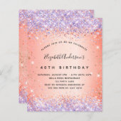 Begrotingverjaardag glitter oranje paarse uitnodig (Voorkant / Achterkant)