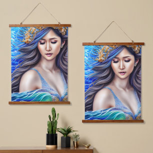 Beguiling Blue Breakwater Fantasy Goddess Art Hangend Wandkleed