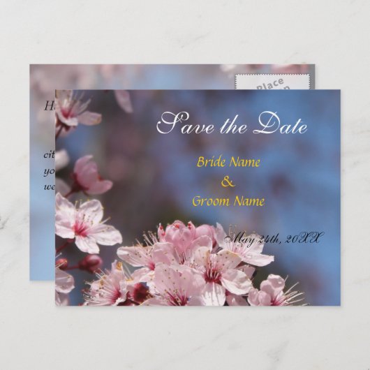 behalve de datum ,  bloemen van de lente aankondigingskaart (Voorkant / Achterkant)