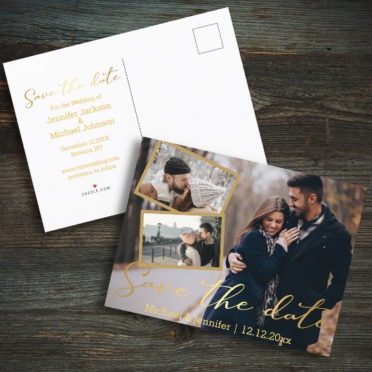 behalve de datum gouden bruiloft 3 fotocollage aankondigingskaart