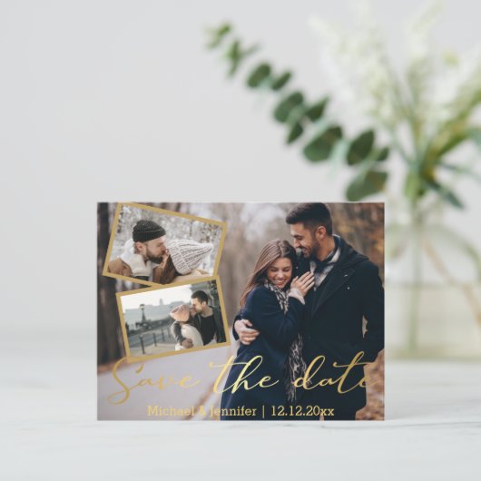 behalve de datum gouden bruiloft 3 fotocollage aankondigingskaart (Staand voorkant)