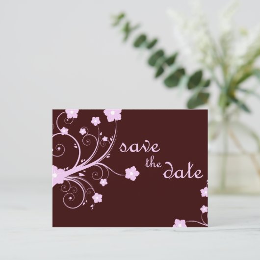 behalve de datum : roze bloesems : aankondigingskaart (Staand voorkant)