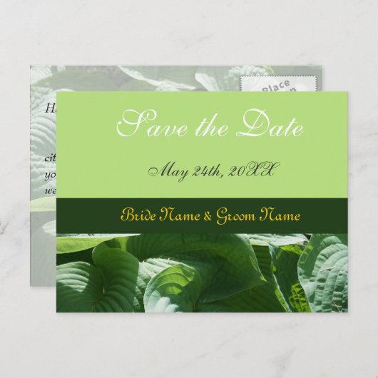 behalve de datum , verse groene bladeren aankondigingskaart (Voorkant / Achterkant)