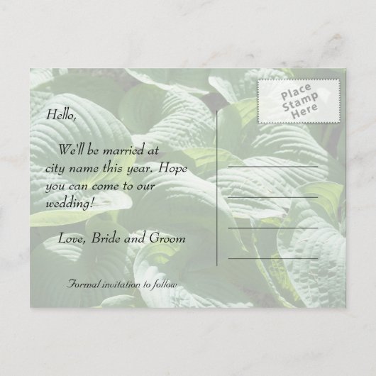 behalve de datum , verse groene bladeren aankondigingskaart (Achterkant)