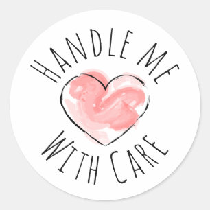 Behandel me voorzichtig Roze waterverf hart Ronde Sticker