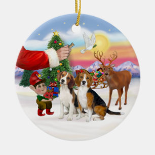 Behandel voor Twee Beagles Keramisch Ornament