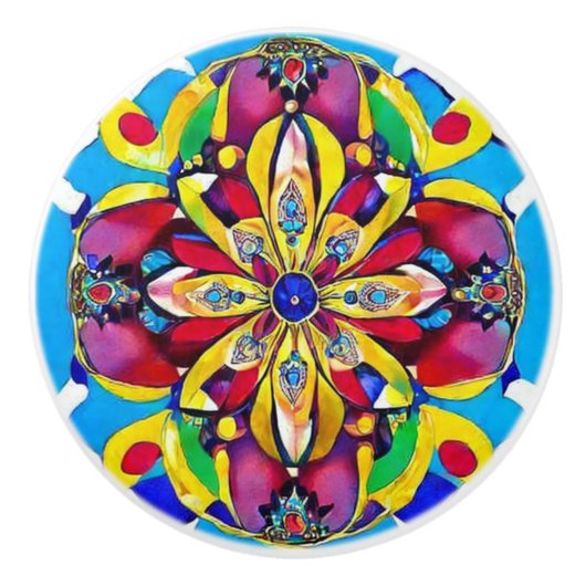 Behandelde bloemen en juwelen geïnspireerd patroon keramische knop (Voorkant)