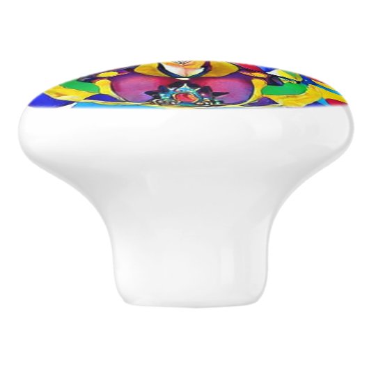 Behandelde bloemen en juwelen geïnspireerd patroon keramische knop (Zijkant)