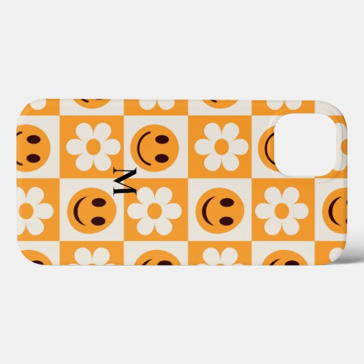 Behandelde bloemen en oranje glimlachende gezichte Case-Mate iPhone case (Achterkant (horizontaal))