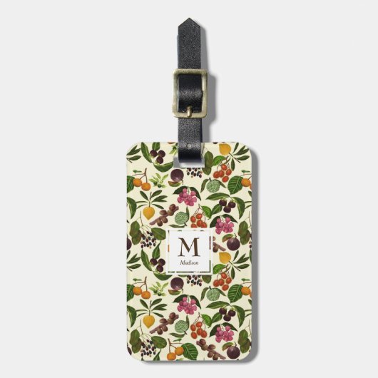 Behandelde Rustic Tropical Fruits Monogram Bagagelabel (Voorkant verticaal)