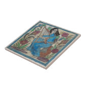 Behandelde vrouw met Harp Persian Antiek Repro Tegeltje (Zijkant)