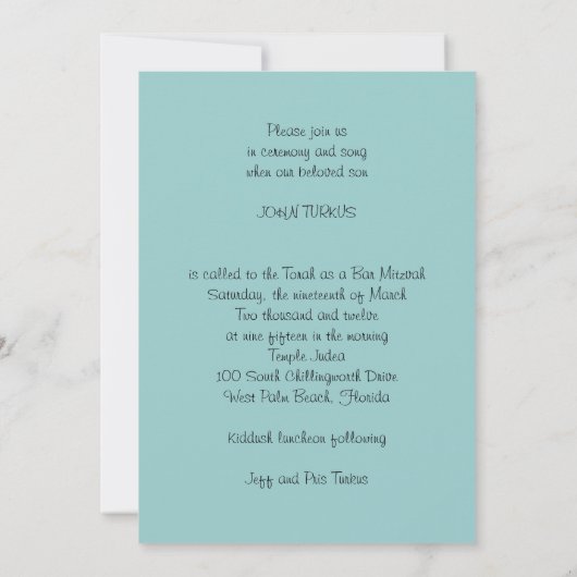 BEHANDELING VAN LEVENSBAR/BBT-MITZVAH KAART (Achterkant)