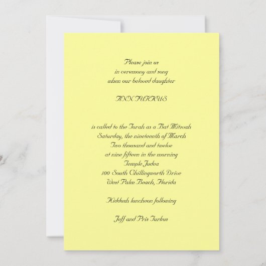 BEHANDELING VAN LEVENSBAR BBT-MITZVAH KAART (Achterkant)