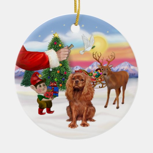 Behandeling voor een Robijnrode Cavalier King Char Keramisch Ornament (Voorkant)