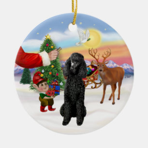 Behandeling voor een zwarte Standard Poodle Keramisch Ornament