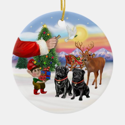 Behandeling voor twee zwarte Pugs Keramisch Ornament (Voorkant)