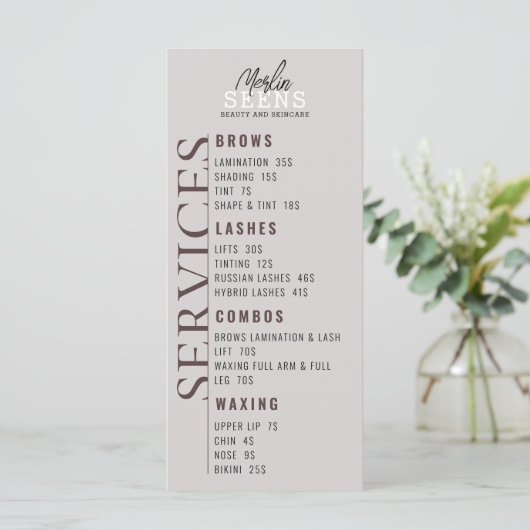 Behandelingenmenu ontwerp schoonheidssalon menu (Staand voorkant)