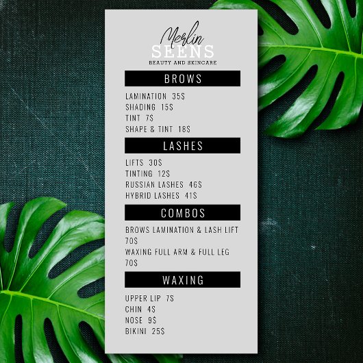 Behandelingenmenu ontwerp schoonheidssalon menu