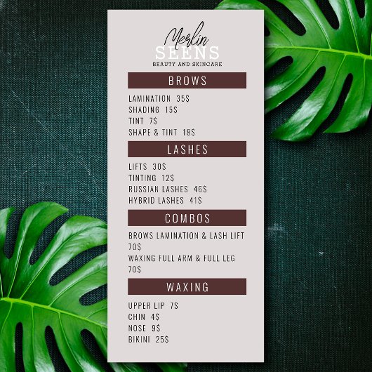 Behandelingenmenu ontwerp schoonheidssalon menu