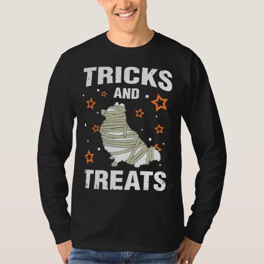 Behandelt amp Tricks Pommeren Halloween Costume Mu T-shirt (Voorkant)