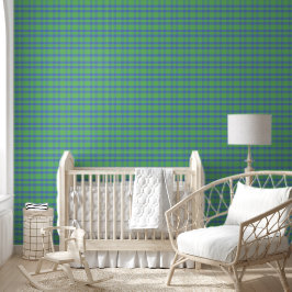 Behang - Blauw en Groen Geruit