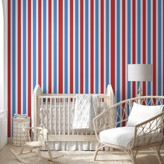 Behang Blauw Rood & Wit Stripe (Kinderen)