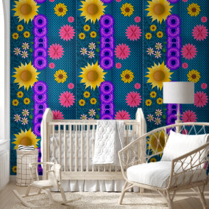Behang Bloemen Geel Paars