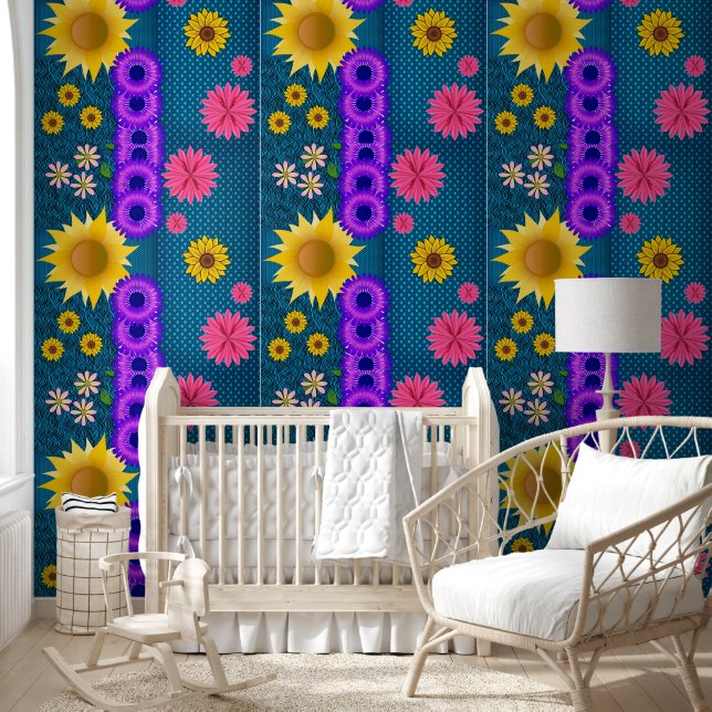Behang Bloemen Geel Paars (Kinderen)